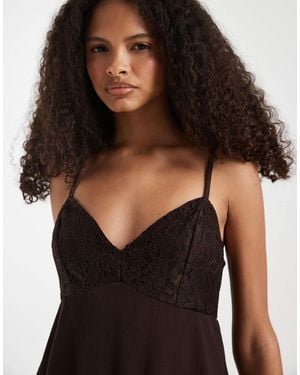 Hollister V Neck Lace Godet Babydoll Cami Top - Black