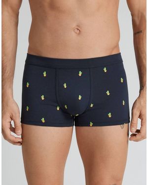 Intimissimi Superior Cotton Boxers With Cactus Print - Blue