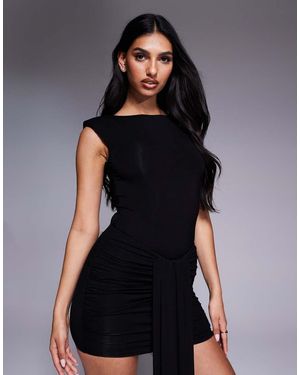 Wanderdoll Nara Sculpting Second Skin Shoulder Pad Bodysuit Co-Ord - Black