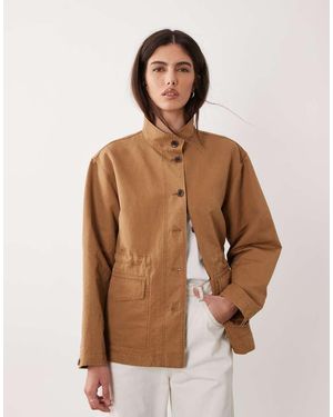 ARKET Linen Mix Washed Overshirt With Front Pockets - Brown