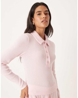 ASOS Top A Maniche Lunghe Rosa A Coste Spazzolato
