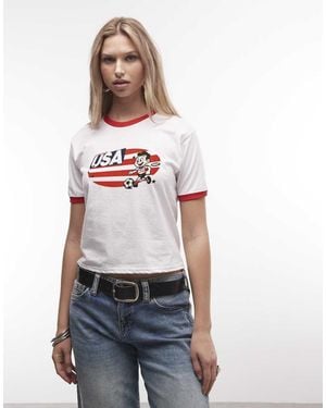 PRNT Usa Cartoon Football Graphic Ringer T-Shirt - White