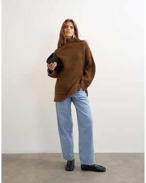 TOPSHOP Maglione Oversize Lavorato A Maglia Con Collo Alto, Cuciture Arrotolate E Lana - Multicolore