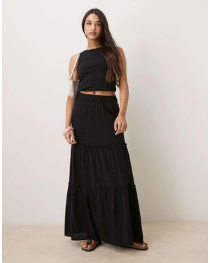 Aware High Waist Boho Tiered Maxi Skirt - Black