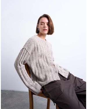 TOPSHOP Knit Wider Ribbed Cardigan - White