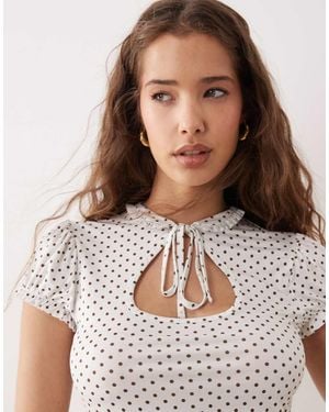 Miss Selfridge Cap Sleeve Keyhole Top - Brown