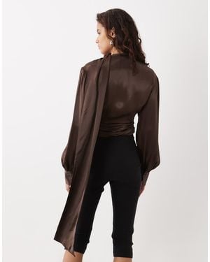ASOS Satin Wrap Scarf Blouse - Brown