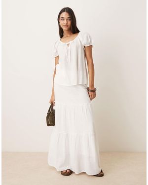Aware High Waist Boho Tiered Maxi Skirt - Natural