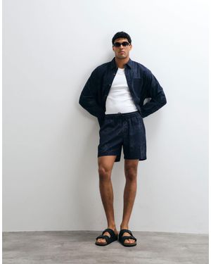 ASOS Short d'ensemble en lin mélangé à imprimé fleurs - Bleu