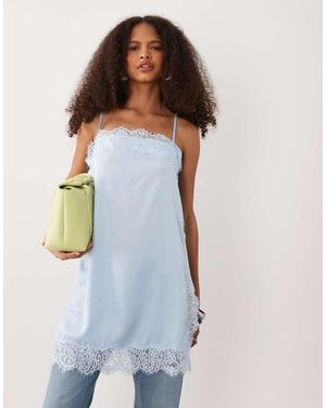 Jdy Satijnen Camitop Met Kanten Rand - Blauw