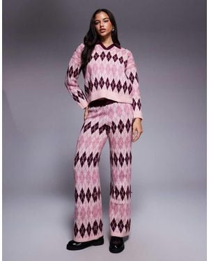 River Island Knit Argyle Print Trousers - Pink