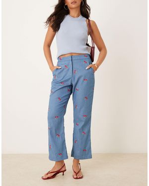 Sister Jane Cherry Embellished High Waisted Flare Jeans - Blue