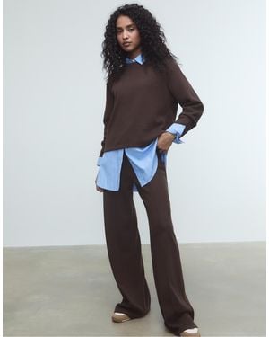 Stradivarius Knit Trousers With Seam Detail - Brown