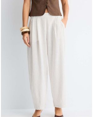 Stradivarius Striped Barrel-Leg Flowing Trousers - White