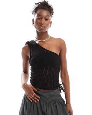 Collusion Shoulder Top With Tie Detail - Black