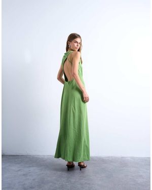 TOPSHOP Drape Neck Open Back Midi Dress - Green