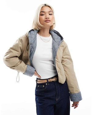 ASOS Hooded Cropped Jacket With Gingham Lining - Blue