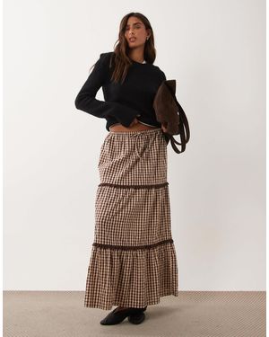 Miss Selfridge Gestufter maxirock mit vichy-karo - Braun