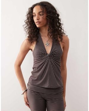 Collusion Halter Knot Front Top - Brown