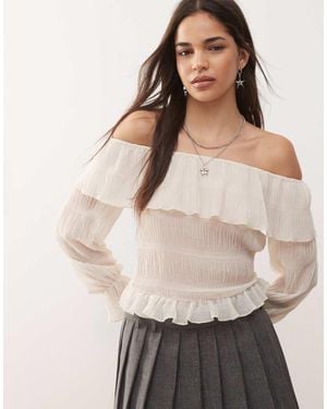 Motel Kalena Ruffle Off-shoulder Long Sleeve Blouse - Natural