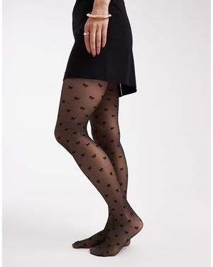 New Look Bow Print Tights - White