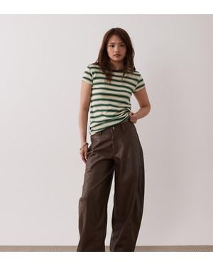 ASOS Petite Faux Leather Barrel Leg Trousers With Seam Detail - Brown