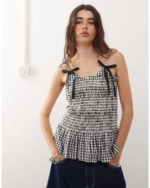 Collusion Shirred Cami Top With Bow Details - Gray