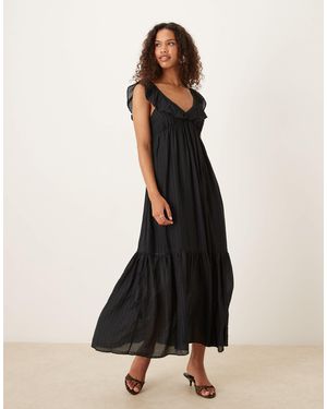 Mango V Neck Tiered Maxi Dress - Black