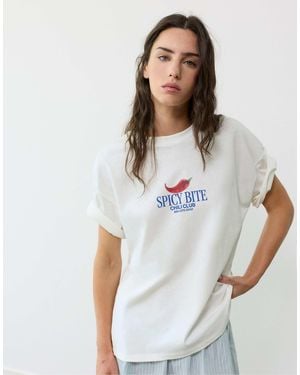 Pull&Bear Oversize t-shirt mit chili-print - Weiß