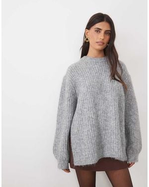 ASOS Rib Longline Jumper With Side Split With Wool - Grey