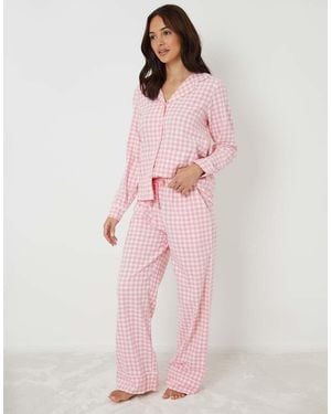 Threadbare Check Long Sleeve Pyjamas - Pink