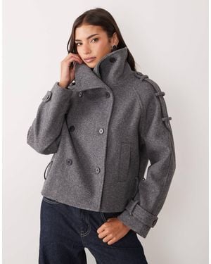 Gina Tricot Jacke mit hohem kragen und wolle - Grau