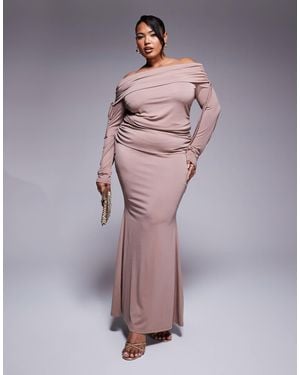 ASOS Asos Design Curve Fold Over Waist Fishtail Maxi Skirt With Side Ruching - Purple
