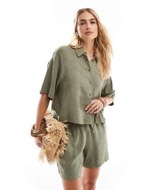 Vero Moda Linen Touch Boxy Cropped Shirt Co-ord - Green