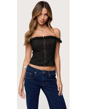 Edikted Jordana Ruffle Eyelet Off Shoulder Top - Blue