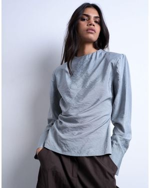 TOPSHOP Long Sleeve Ruched Side Top - Blue