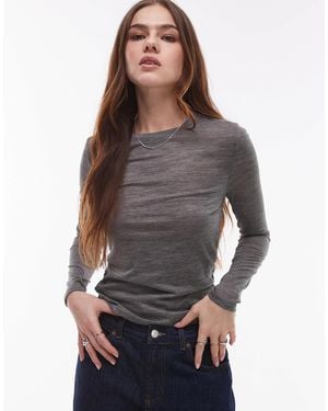 TOPSHOP Wool Mix Long Sleeve Top - Gray