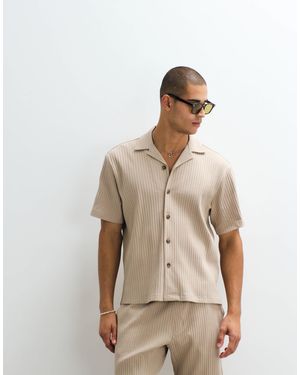 SELECTED Co-ord Ribbed Short Sleeve Shirt - Natural