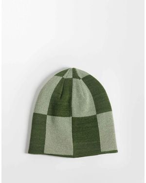 ASOS Checkerboard And Stripe Pattern Reversible Skull Beanie - Green