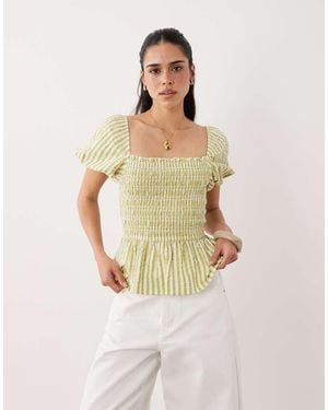 New Look Stripe Shirred Top - Green