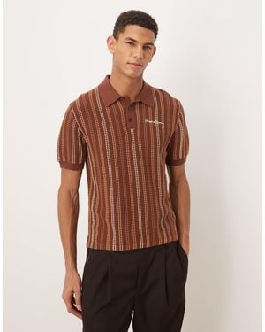 House Of Sunny Knitted Striped Polo Shirt - Brown
