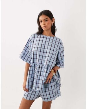 ASOS Oversized Geruite Peplum Top Met Korte Mouwen - Blauw
