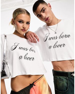 IIQUAL Unisex 'i Was Born A Lover' Glitter Cropped T-shirt - White