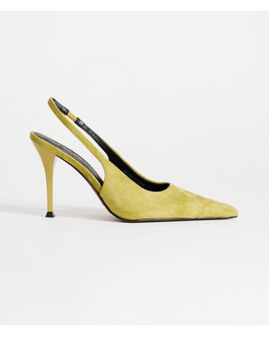 TOPSHOP Anya Real Suede Sling Back High Heeled Court Shoes - Metallic
