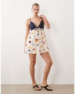 Abercrombie & Fitch Strappy Flowy Mini Dress Skort With Built-in Bra - Natural