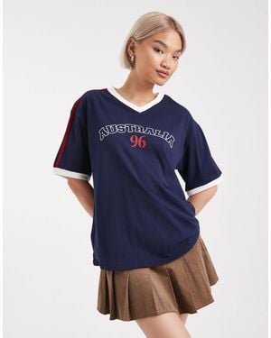 Edikted Australia 96 Contrast Oversized T-Shirt - Blue
