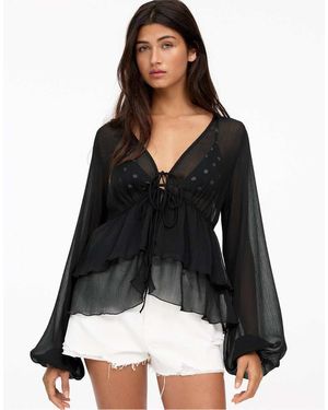 Pull&Bear Loose Blouse With Ruffles - Black