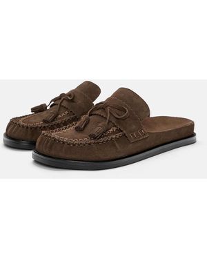 Pull&Bear – leder-clogs - Braun