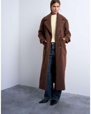 TOPSHOP Cappotto Taglio Lungo Sfoderato Marrone Soffice Spazzolato