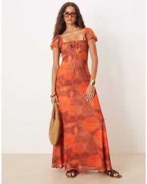 ASOS Mesh Milkmaid Open Back Midi Dress - Orange